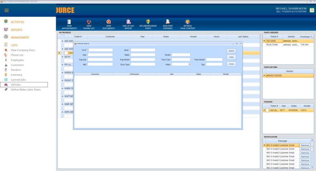 Vehicle maintenance screen allows shop owners to access and edit a vehicle which allows for transfers of ownerships. 